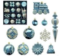 Red Green Gold Christmas Balls 60PCS 8cm Pack(Color 2) | Unique train snowflake designs, festive holiday for vibe, 60-piece bulk set, perfect for large trees