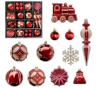Red Green Gold Christmas Balls 60PCS 8cm Pack(Color 3) | Unique train snowflake designs, festive holiday for vibe, 60-piece bulk set, perfect for large trees