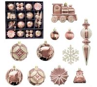 Red Green Gold Christmas Balls 60PCS 8cm Pack(Color 5) | Unique train snowflake designs, festive holiday for vibe, 60-piece bulk set, perfect for large trees