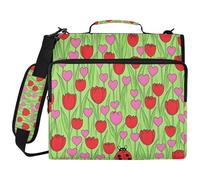 Red Green Ladybugs Heart 3 Ringing 1.5 inch Zipper Binder Organizer with Shoulder Strap Waterproof School Supplies Organizer for School