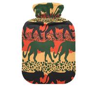Red Green Leopard Panther Silhouettes Travel hot Water Bottle with Soft Cover, 2L Warm Water Bottle for Bed for Period Cramps, Period Cramps