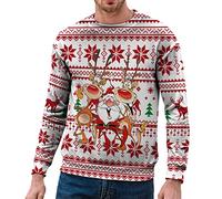 Red Green Mens Christmas Jumper Xmas Novelty Pullover Snowflakes Santa Claus Sweatshirt 3D Printed Snowman Christmas Tree Jumpers Long Sleeve Crew Neck Pullover Sweater Present Gifts for Him xl,xxxxl