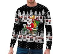 Red Green Mens Christmas Jumper Xmas Novelty Pullover Snowflakes Santa Claus Sweatshirt 3D Printed Snowman Christmas Tree Jumpers Long Sleeve Crew Neck Pullover Sweater Present Gifts for Him xl,xxxxl