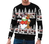 Red Green Mens Christmas Jumper Xmas Novelty Pullover Snowflakes Santa Claus Sweatshirt 3D Printed Snowman Christmas Tree Jumpers Long Sleeve Crew Neck Pullover Sweater Present Gifts for Him xl,xxxxl