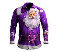 Red Green Men's Christmas Shirts Funny Santa Clus Digital 3D Printed Tops Casual Button Down Lapel Long Sleeve Polo Shirts Graphic Xmas Tshirts Blouse Christmas Outfits for Men UK Black White Gold 2xl
