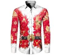 Red Green Men's Christmas Shirts Funny Santa Clus Digital 3D Printed Tops Casual Button Down Lapel Long Sleeve Polo Shirts Graphic Xmas Tshirts Blouse Christmas Outfits for Men UK Black White Gold 2xl