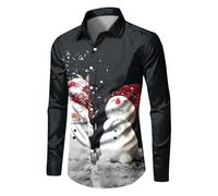 Red Green Men's Christmas Shirts Funny Santa Clus Digital 3D Printed Tops Casual Button Down Lapel Long Sleeve Polo Shirts Graphic Xmas Tshirts Blouse Christmas Outfits for Men UK Black White Gold 2xl