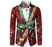 Red Green Men's Christmas Shirts Funny Santa Clus Digital 3D Printed Tops Casual Button Down Lapel Long Sleeve Polo Shirts Graphic Xmas Tshirts Blouse Christmas Outfits for Men UK Black White Gold 2xl