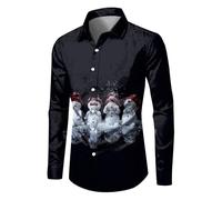 Red Green Men's Christmas Shirts Funny Santa Clus Digital 3D Printed Tops Casual Button Down Lapel Long Sleeve Polo Shirts Graphic Xmas Tshirts Blouse Christmas Outfits for Men UK Black White Gold 2xl