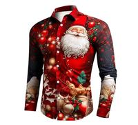 Red Green Men's Christmas Shirts Funny Santa Clus Digital 3D Printed Tops Casual Button Down Lapel Long Sleeve Polo Shirts Graphic Xmas Tshirts Blouse Christmas Outfits for Men UK Black White Gold 2xl