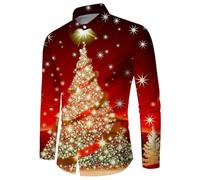 Red Green Men's Christmas Shirts Funny Santa Clus Digital 3D Printed Tops Casual Button Down Lapel Long Sleeve Polo Shirts Graphic Xmas Tshirts Blouse Christmas Outfits for Men UK Black White Gold 2xl