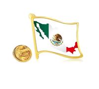 Red Green Mexico Map Emblem Eagle Eat Snake Golden Metal Flag Lapel Pin Badge