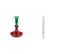 Red Green Ombre Candle Holder & Holly Christmas Advent Pillar Candle Bundle
