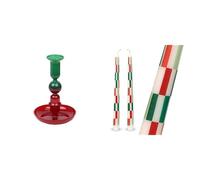 Red Green Ombre Candle Holder & Red Green Checked Candles Christmas Bundle