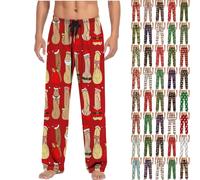 Red Green Pajama Pants for Men Uk Skull Puttern Men's Separate Bottoms Lounge Pants, Fluffy Fleece Flannel Relaxed Sleep Trousers Balck White Blue Navy Plaid Boys Halloween Christmas Costume Party pjs