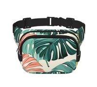 Red Green Palm Leaves Double Layer Waist Bag Pack Tropical Jungle Bum Bag Fanny Pack for Men Women, Adjustable Belt Bag for Travel Hiking Running Cycling Festival