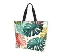 Red Green Palm Leaves Tote Bag Women's Shoulder Handbags Tropical Jungle Shopping Bags Water-Resistant Large Handbag with Inner Pocket for Work Travel School