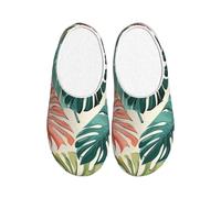 Red Green Palm Leaves Women's Slippers Flannel House Slippers for Men Tropical Jungle Non-Slip Warm Winter Shoes for Indoor Outdoor UK 6-7