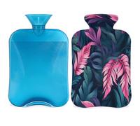 Red Green Palm Tree Leaves Hot Water Bottle with Cover, 2L Hot Water Bag for Pain Relief, Neck and Shoulder, Hand Feet Warmer