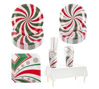 Red & Green Party Tableware Set for 25 Guests, 7 Inch & 9 Inch Paper Plates, Cups, Napkins & Tablecloth, Ideal for Birthday, Wedding, Christmas & Festive Party Decorations (126PCS)