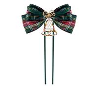 Red Green Plaid Bow Bell Pre-Tied Brooch Pin for Women Girls Dainty Rhinestone Gold Plated Jingle Bells Bowknot Charms Drop Bow Tie Brooches Pins Elegant Christmas Corsage Collar Dress Accessories