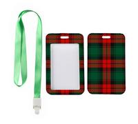 Red Green Plaid ID Card Holders with Green Lanyard, Lanyard Card Holders, Vertical ID Cards Protector for Nurse, Vertical Name Badges Protector for Work, Paramedic Accessories Nurse Essentials
