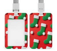 Red Green Sock Id Badge Holder with Breakaway Lanyard Abs Plastic Name Tag Holder Vertical Clear Front Window Push Slide Card Protector Gift for NurseTeacher Office Staff & Events