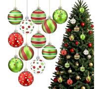 Red Green Striped Ornaments 6cm Matte Finish 12 Pack(A)