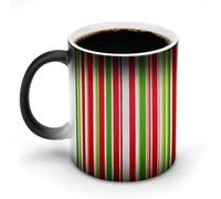 Red Green Striped Pattern Cute Color Changing Mug Ceramic Heat Sensitive Mugs Magic Coffee Cup with Handle 12 Oz