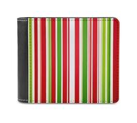 Red Green Striped Pattern Men's Wallet Bifold RFID Blocking Wallet Slim Billfold Pocket with Card Holders for Women