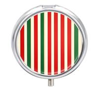Red Green Striped Pattern Travel Pill Organizer Portable Round Dispensers Medicine Case Daily Compartments for Easy Access