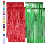 Red Green Tinsel Curtain Party Backdrop Glitter,4P 3.2ft x 6.5ft Laser Foil Curtain Christmas Decorations,Foil Fringe Streamers Metallic Tinsel Door Hanging Foil Flow Silk Streamers for Xmas Party
