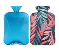 Red Green Tropical Palm Leaves Hot Water Bottle with Cover, 2L Hot Water Bag for Pain Relief, Neck and Shoulder, Hand Feet Warmer