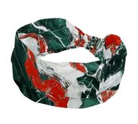 Red Green White Marble Texture Stretchy Headbands for Women, Twisted Knot Turban Hair Wrap, Yoga Workout Sport Headband, Wide Hairband for Girls Ladies