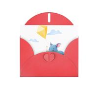 Red Greeting Card DLXW Baby rhino flying a kite Pattern for Christmas, Children's Birthday, Valentine's Day, Wedding Anniversary & Party Invitation