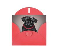 Red Greeting Card DLXW Cute Black Pug Dog Pattern for Christmas, Children's Birthday, Valentine's Day, Wedding Anniversary & Party Invitation