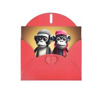 Red Greeting Card DLXW Cute Couple Monkey Pattern for Christmas, Children's Birthday, Valentine's Day, Wedding Anniversary & Party Invitation