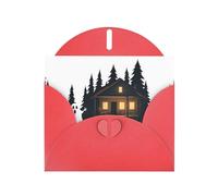 Red Greeting Card DLXW Ghost in front of the hut Pattern for Christmas, Children's Birthday, Valentine's Day, Wedding Anniversary & Party Invitation