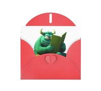 Red Greeting Card DLXW Green monster reading a book Pattern for Christmas, Children's Birthday, Valentine's Day, Wedding Anniversary & Party Invitation