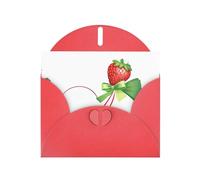 Red Greeting Card DLXW Green streamer strawberries Pattern for Christmas, Children's Birthday, Valentine's Day, Wedding Anniversary & Party Invitation
