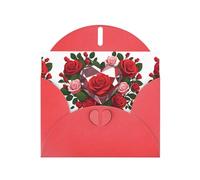 Red Greeting Card DLXW Heart diamond among roses Pattern for Christmas, Children's Birthday, Valentine's Day, Wedding Anniversary & Party Invitation