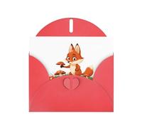 Red Greeting Card DLXW Little fox picking mushrooms Pattern for Christmas, Children's Birthday, Valentine's Day, Wedding Anniversary & Party Invitation