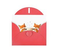 Red Greeting Card DLXW Little fox washing cups Pattern for Christmas, Children's Birthday, Valentine's Day, Wedding Anniversary & Party Invitation