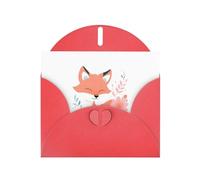 Red Greeting Card DLXW Little fox with squinting eyes Pattern for Christmas, Children's Birthday, Valentine's Day, Wedding Anniversary & Party Invitation