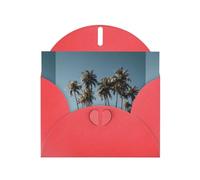 Red Greeting Card DLXW Palm trees by the sea Pattern for Christmas, Children's Birthday, Valentine's Day, Wedding Anniversary & Party Invitation