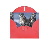 Red Greeting Card DLXW Snow Leopard on the Mountain Pattern for Christmas, Children's Birthday, Valentine's Day, Wedding Anniversary & Party Invitation