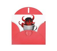 Red Greeting Card DLXW The devil in the cup Pattern for Christmas, Children's Birthday, Valentine's Day, Wedding Anniversary & Party Invitation