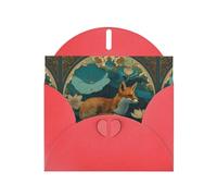 Red Greeting Card DLXW The Fox on the Lotus Leaf Pattern for Christmas, Children's Birthday, Valentine's Day, Wedding Anniversary & Party Invitation