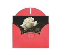 Red Greeting Card DLXW White roses with thorns Pattern for Christmas, Children's Birthday, Valentine's Day, Wedding Anniversary & Party Invitation