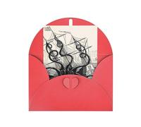 Red Greeting Card - Sailing Pirate Octopus Print Blank Blessed Card for Birthday, Wedding, Valentine's Day & Party Invitation